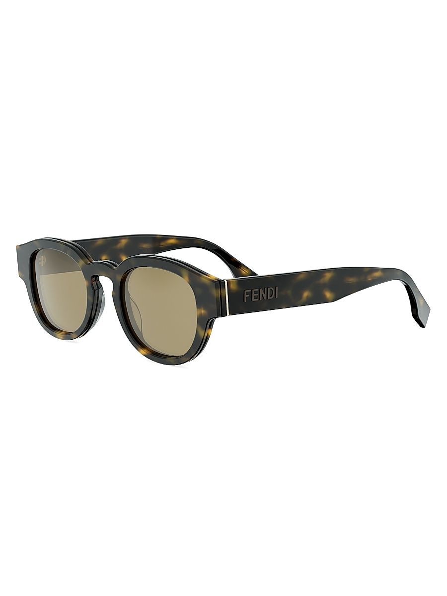 Men's Signature 48MM Round Sunglasses - Dark Havana Brown