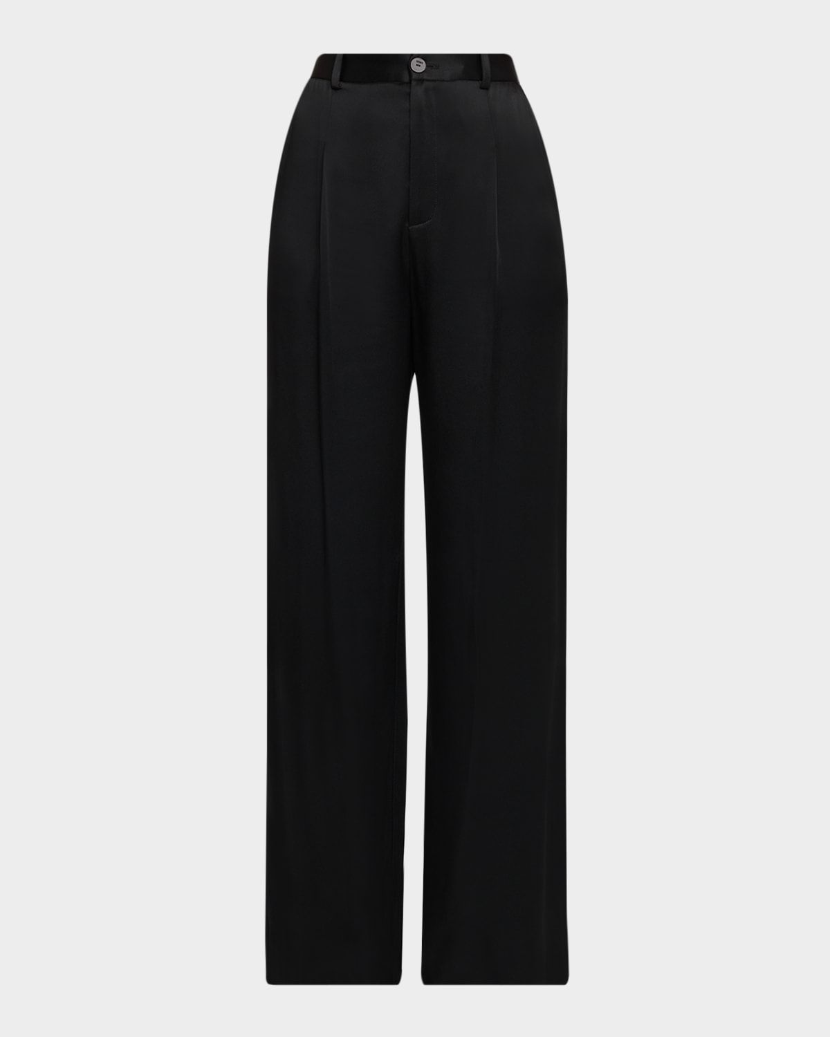 Mid-Rise Pleated Relaxed Straight-Leg Doubleface Satin Pants