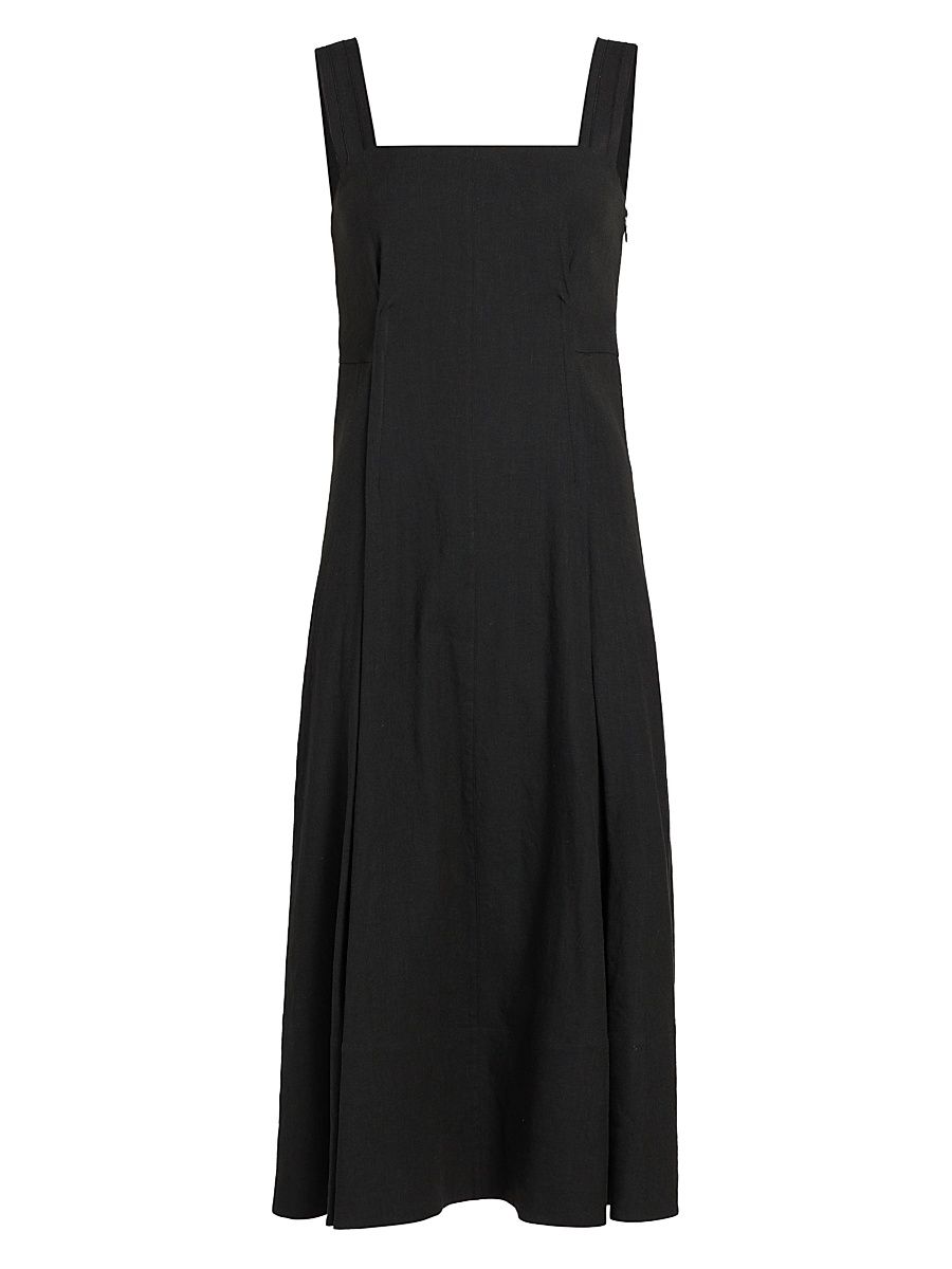Women's Linen-Blend Square Neck Tank Midi-Dress - Black - Size 6