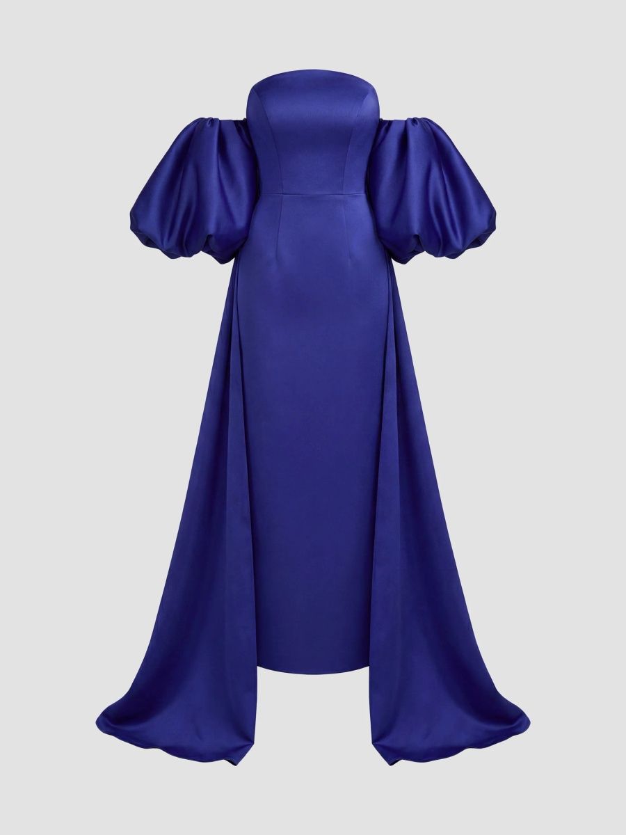 Mac Duggal Women's Satin Strapless Cape Gown - Cobalt - Size 12