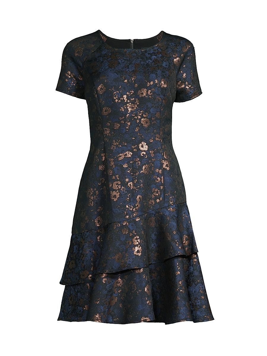 Women's Floral Jacquard Tiered Minidress - Blue - Size 16
