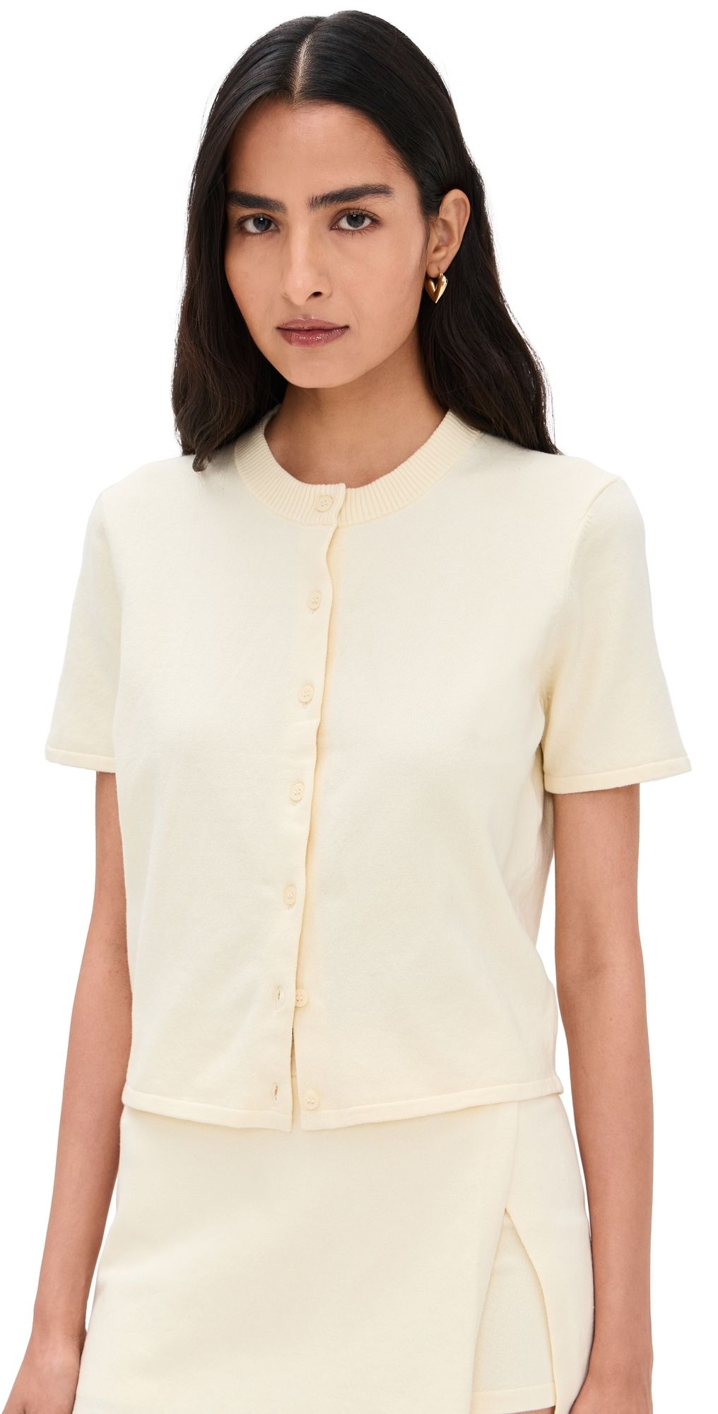 LE BOP Short Sleeve Cardigan Heather Grey L