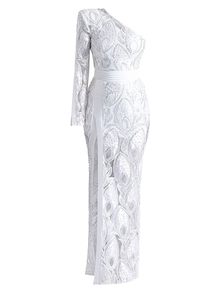 Women's Belle Fleur One-Shoulder Gown - White - Size 10