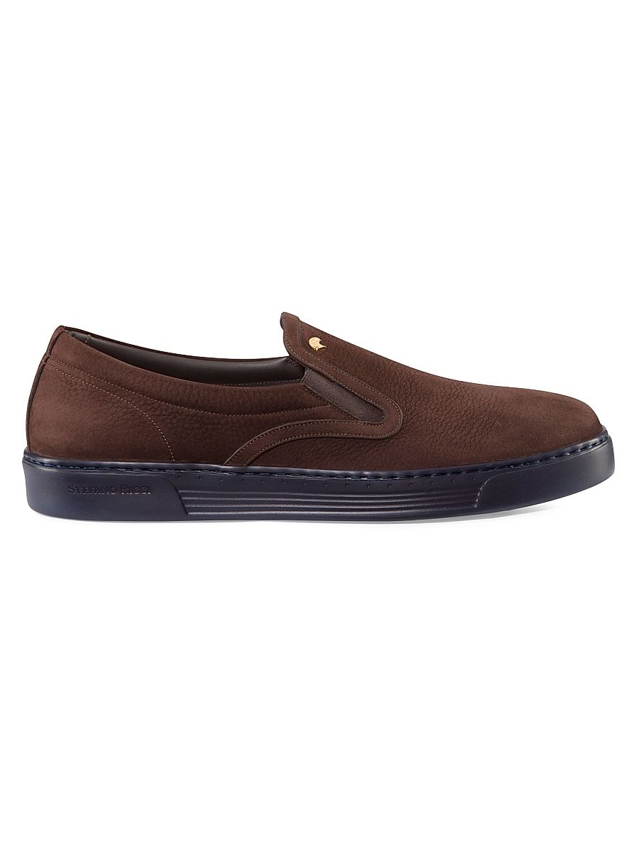 Men's Calfskin Leather Slip-On Sneakers - Brown - Size 10