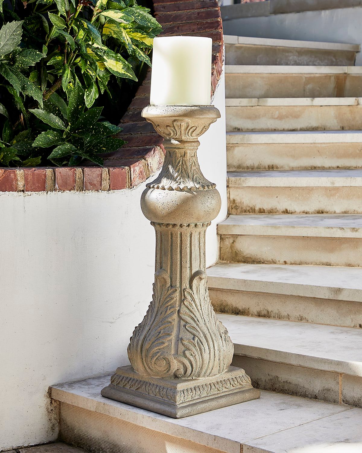 30" Outdoor Cast Stone Floor Candlestick