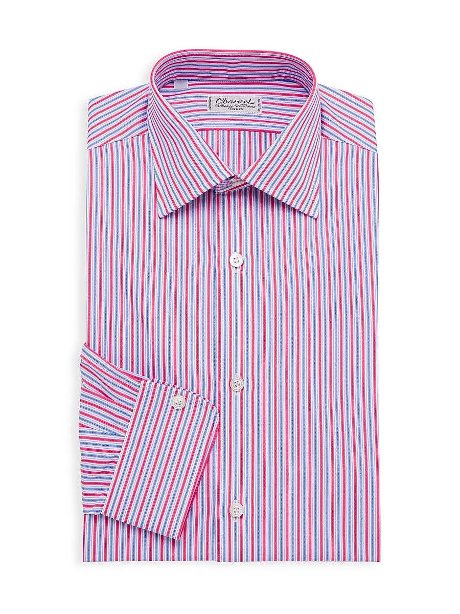 Men's Striped Cotton Chambray Dress Shirt - Red - Size 17