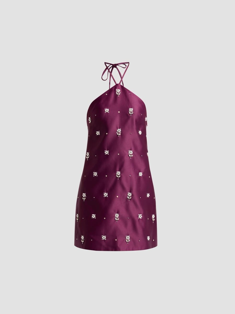Tanya Taylor Women's Bree Embellished Satin Mini Dress - Black Berry - Size 14