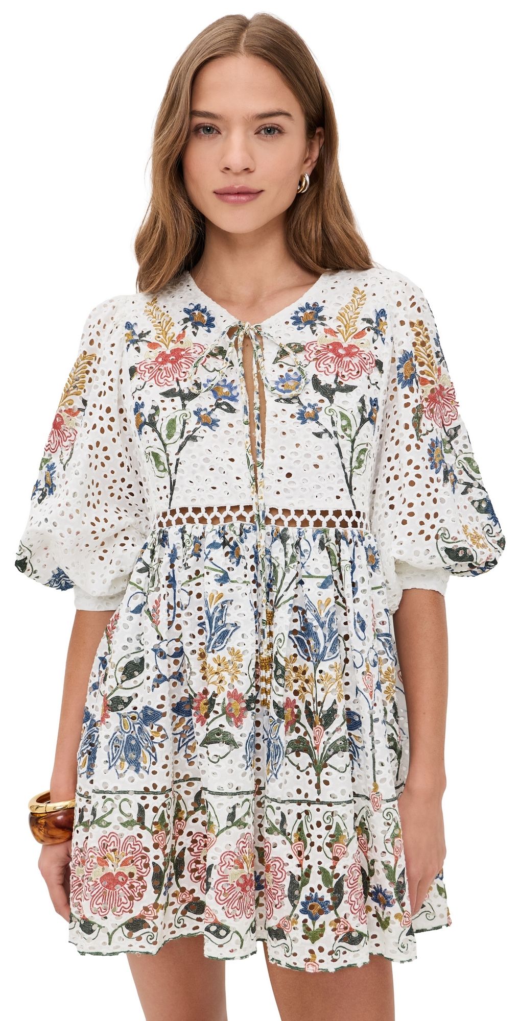 FARM Rio Stitched Garden Off-White Mini Dress Stitched Garden Off White S