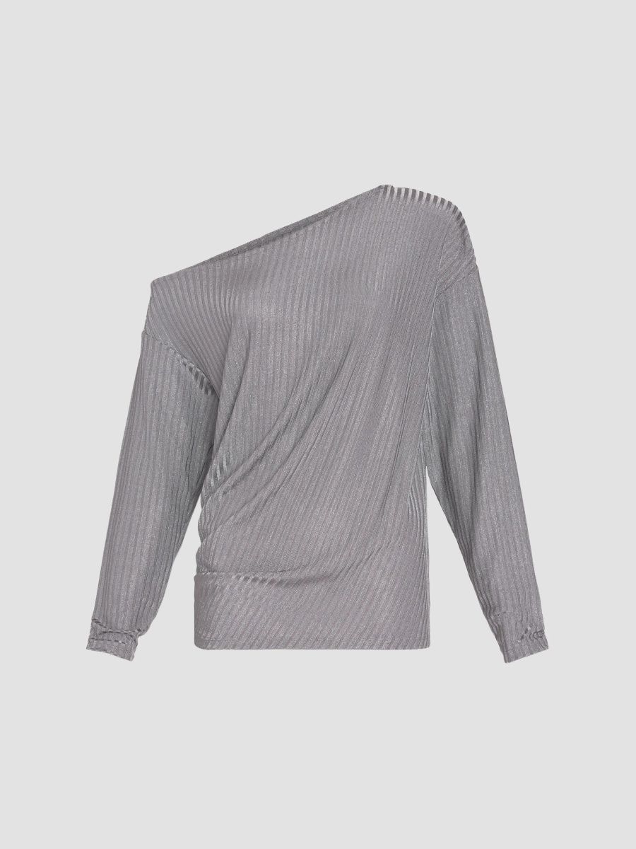 Ramy Brook Women's Fiore Rib-Knit Off-Shoulder Sweater - Steel - Size XL