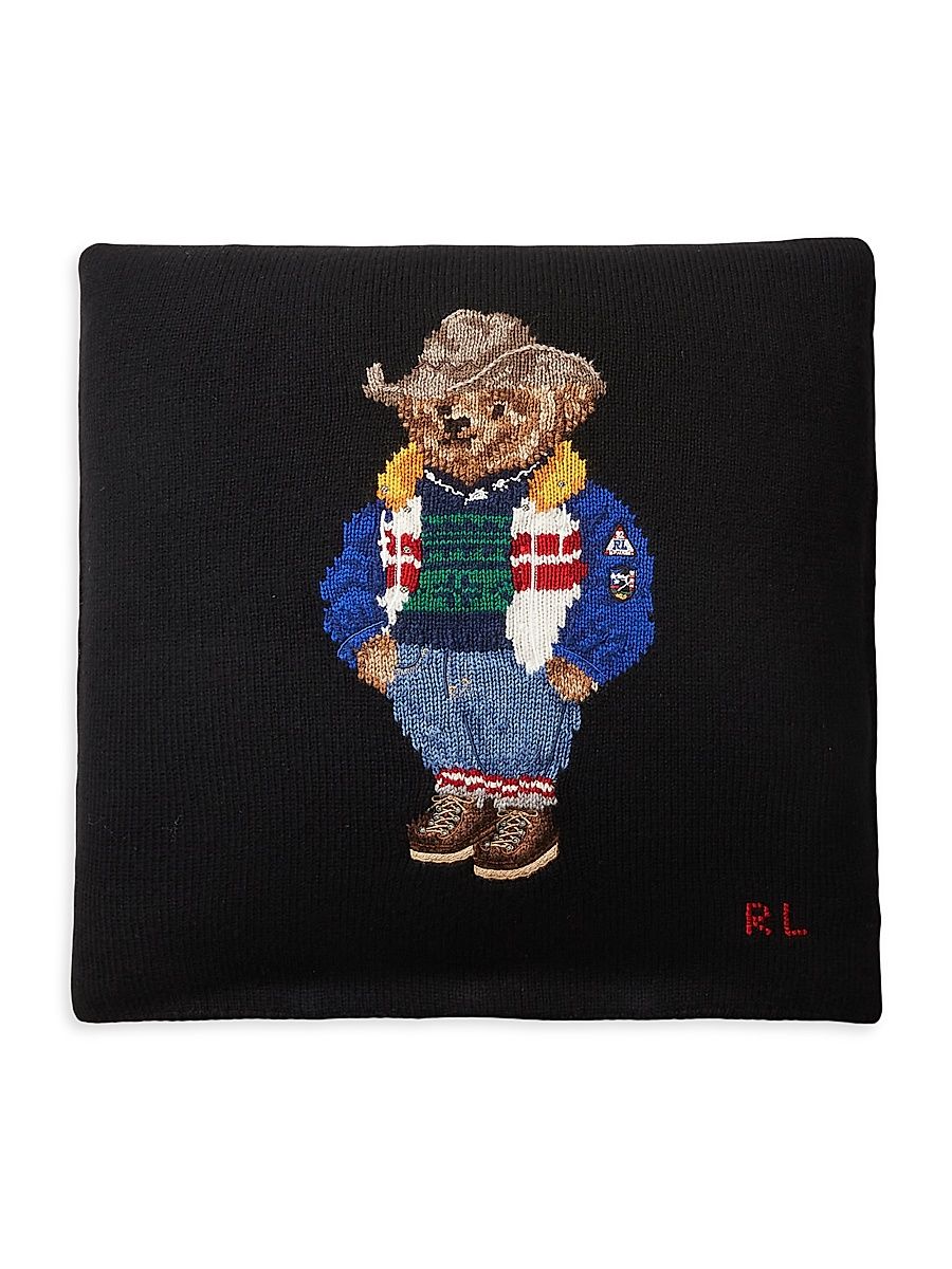 RL Bear Knit Throw Pillow - Black White