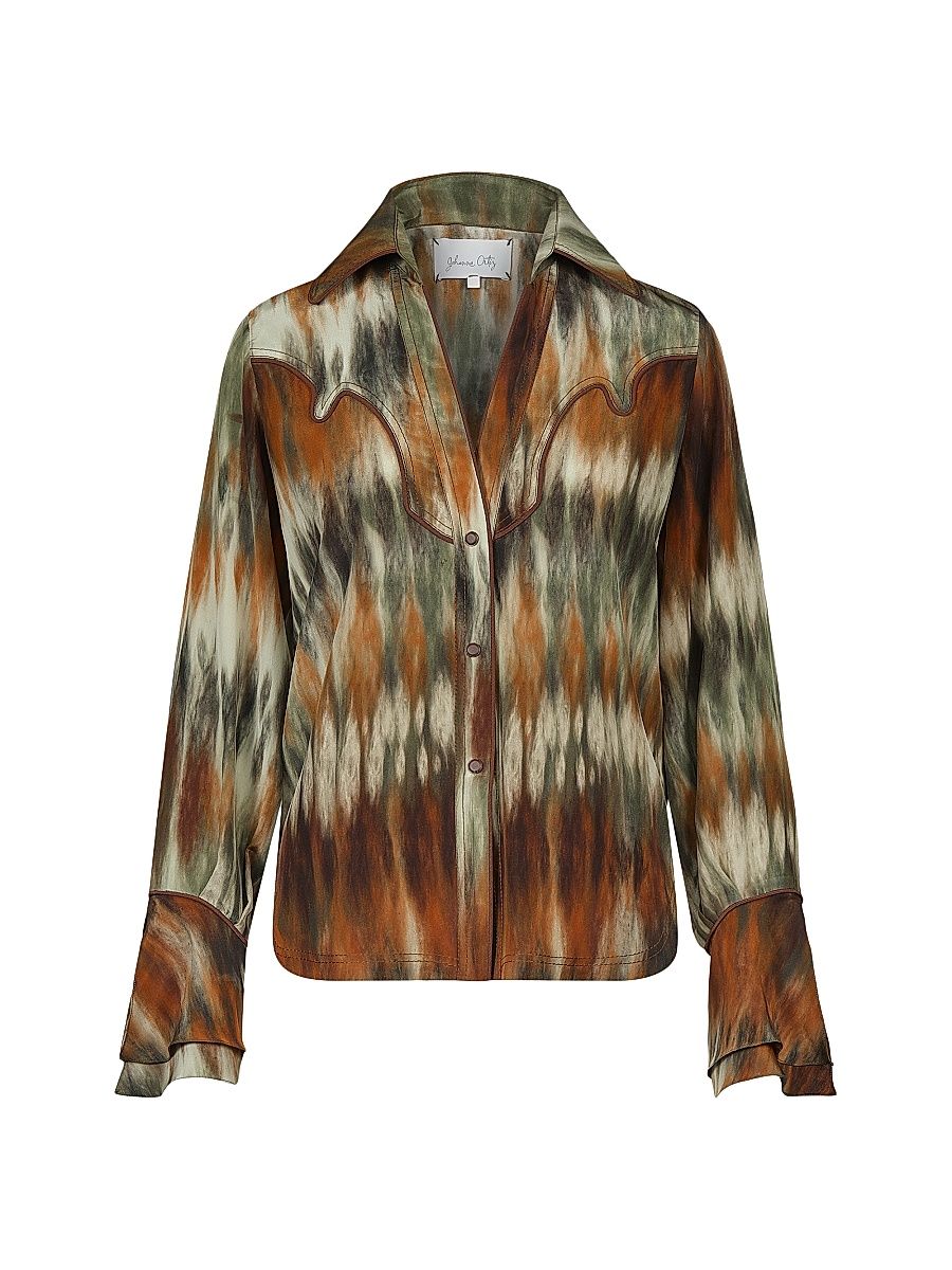 Women's Cabalgando Silk Shirt - Pine Green Chocolate - Size 4