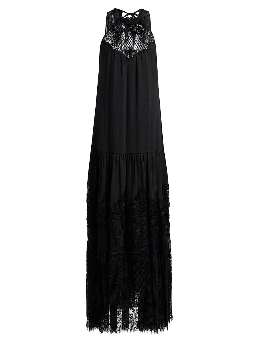 Women's Hallee Lace Embroidered Satin Maxi Dress - Black - Size XL