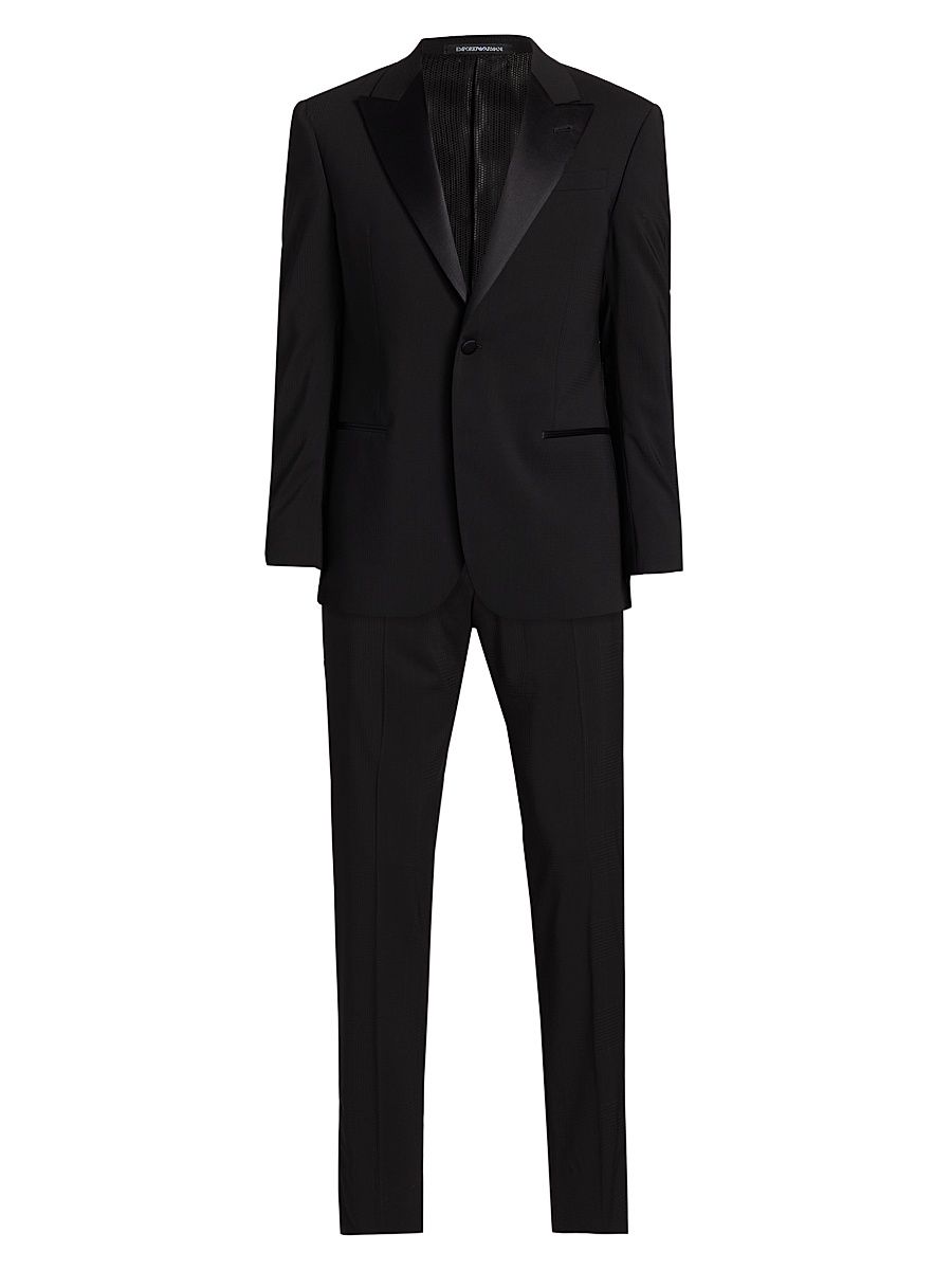 Men's Satin-Lapel Wool Tuxedo - Black Beauty - Size 40