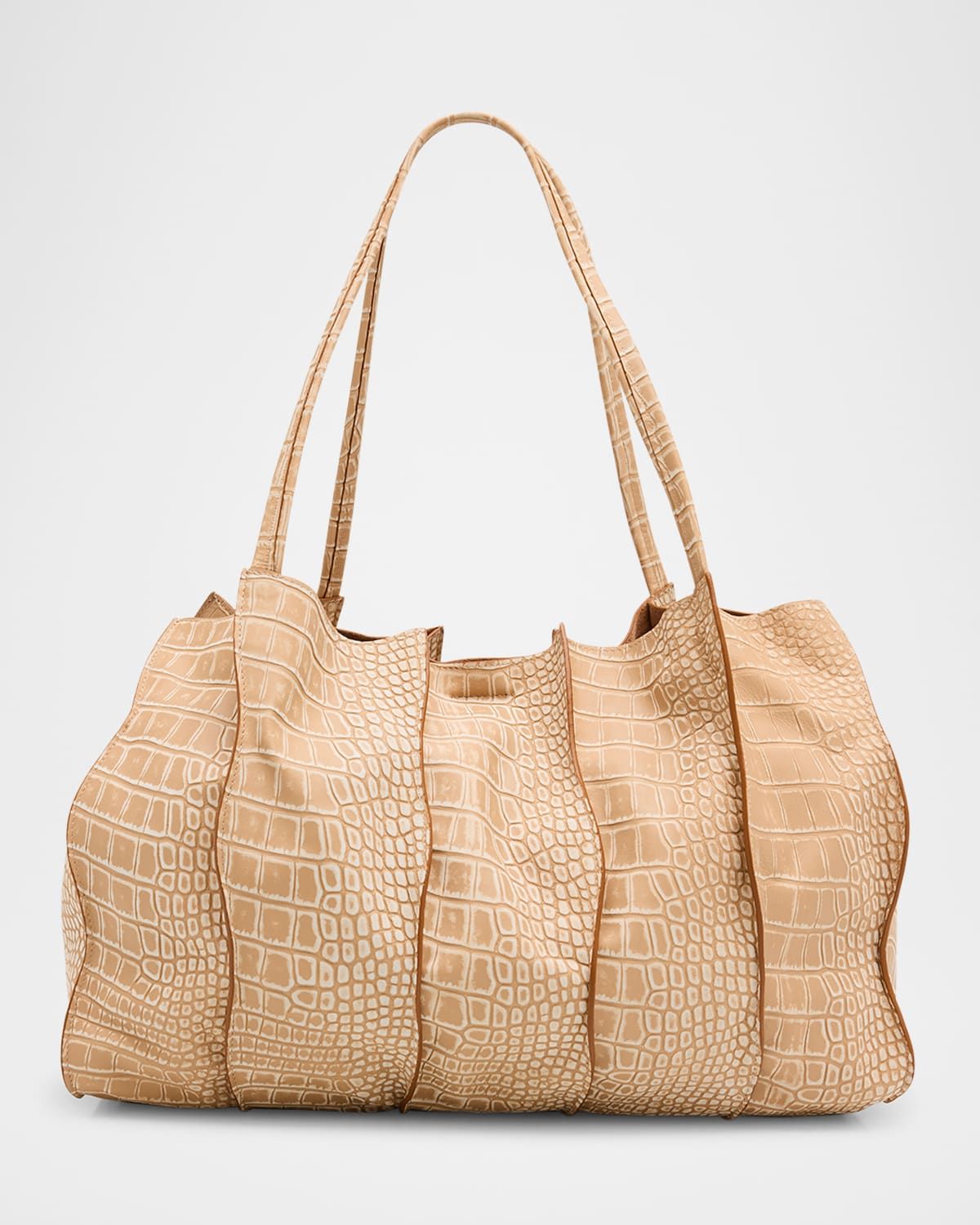 Adria Wavy Croc-Embossed Leather Tote Bag