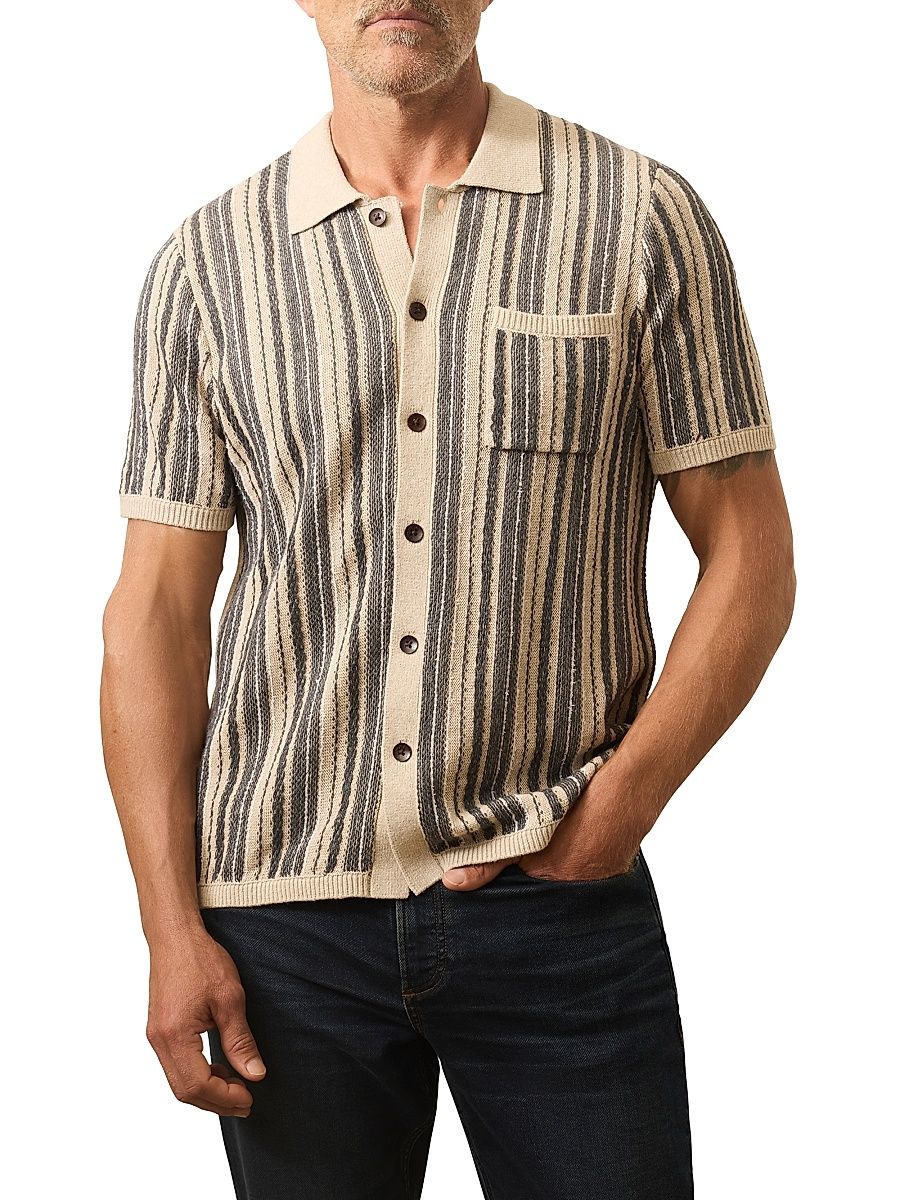 Men's Short-Sleeve Sweater Shirt - Iron Mountain Stripe - Size Small