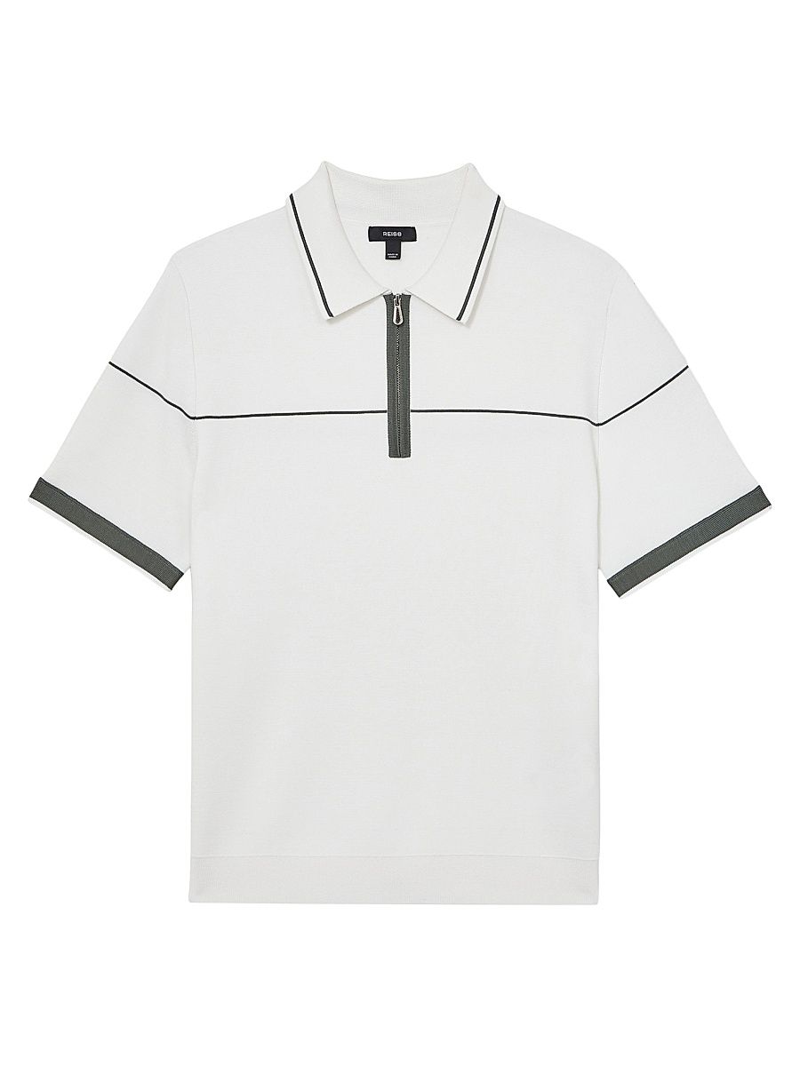 Men's Bradford Half-Zip Polo Shirt - White Green - Size Medium