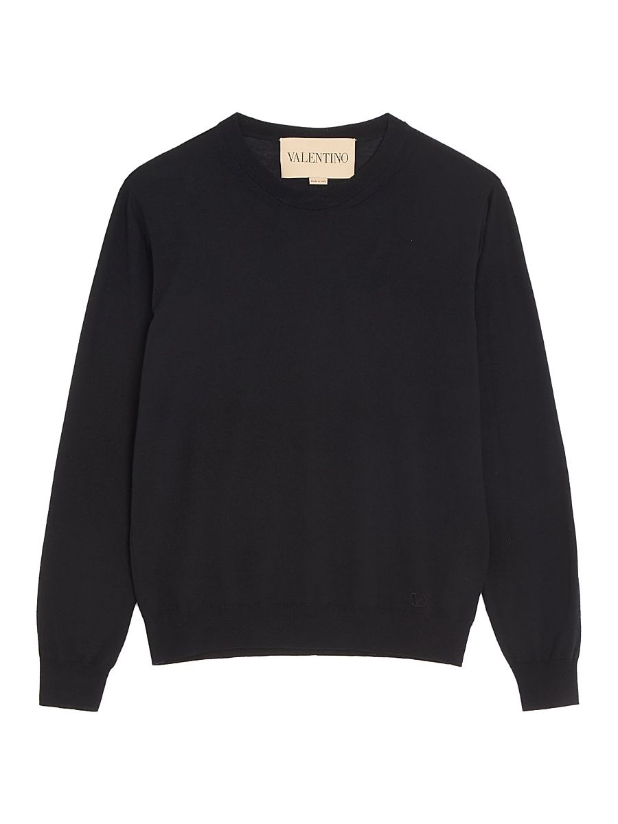 Men's Wool Sweater with VLogo Embroidery - Black - Size Small