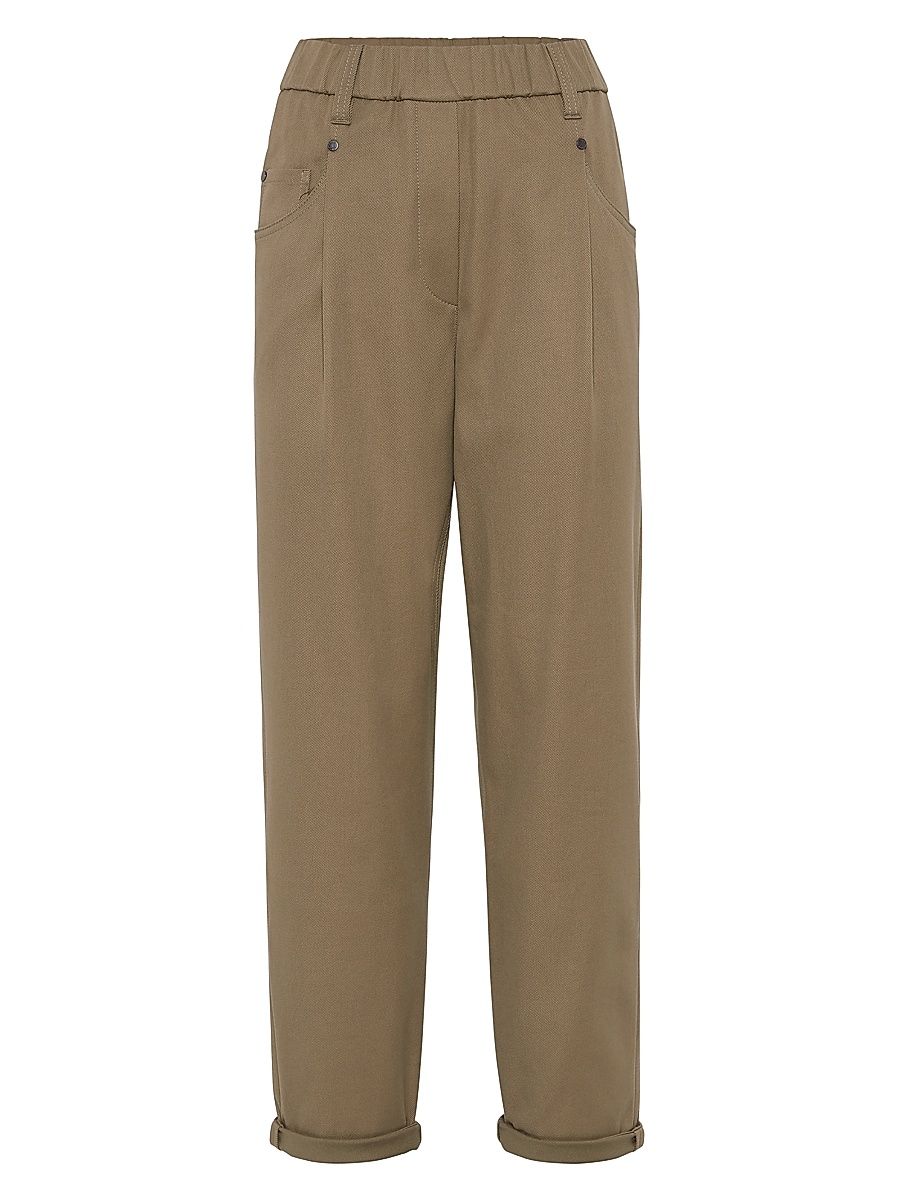 Women's Stretch Cotton Cover Baggy Pull on Trousers - Brown - Size 8