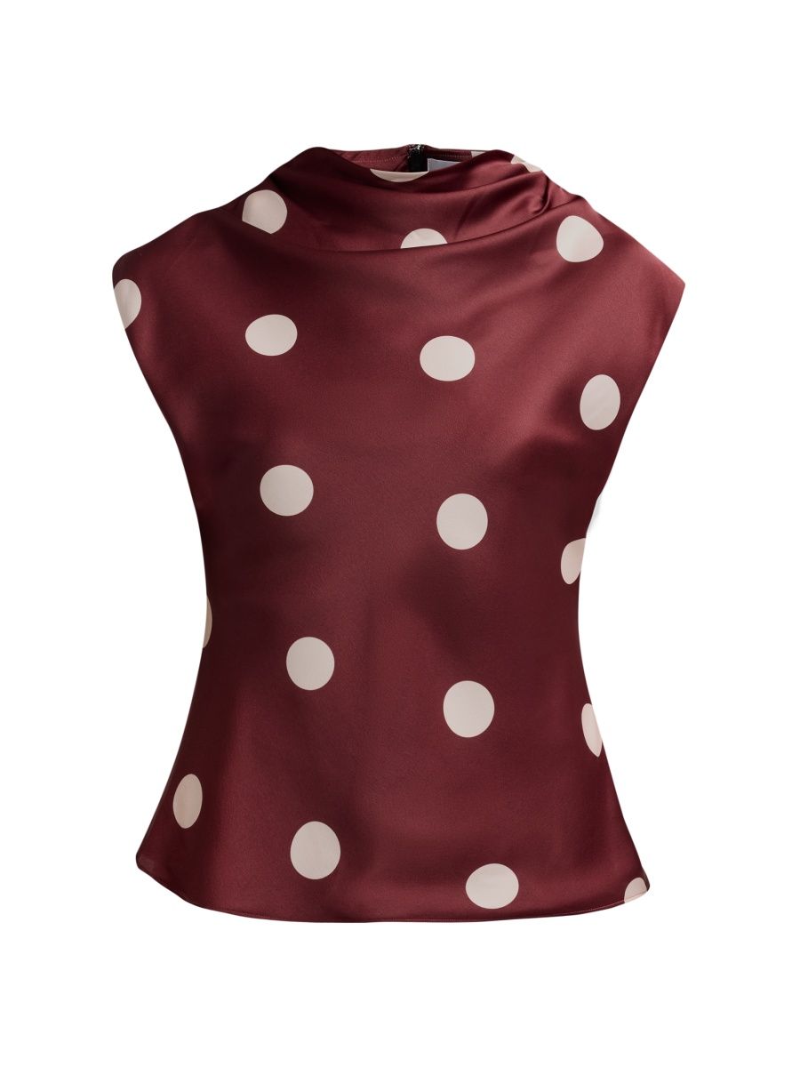 Misa Los Angeles Women's Halo Polka Dot Satin Top - Polka Dots - Size XL