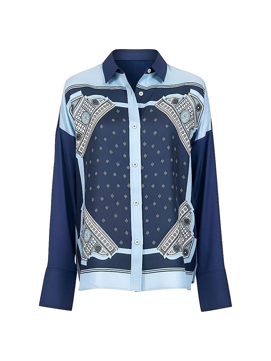 Women's Sirene Scarf-Front Shirt - Ocean Navy - Size 10