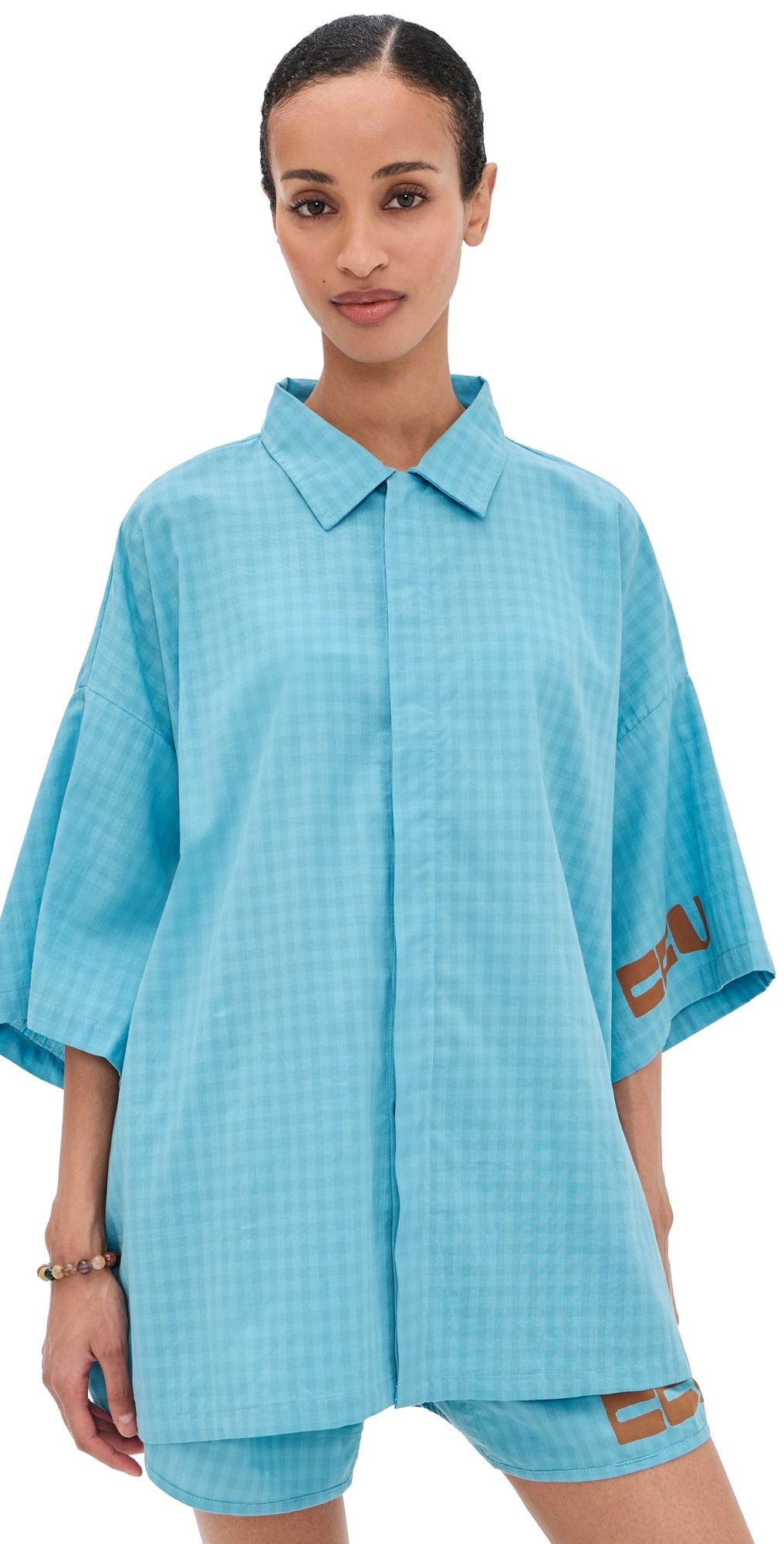 Ciao Ciao Vacation Vacanza Bungalow Button Down Blue L