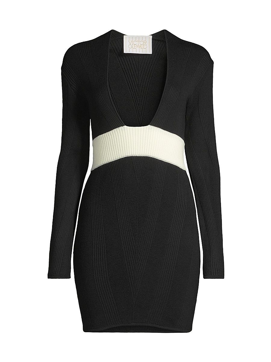 Women's Plunging U-Neck Rib-Knit Minidress - Black - Size XL