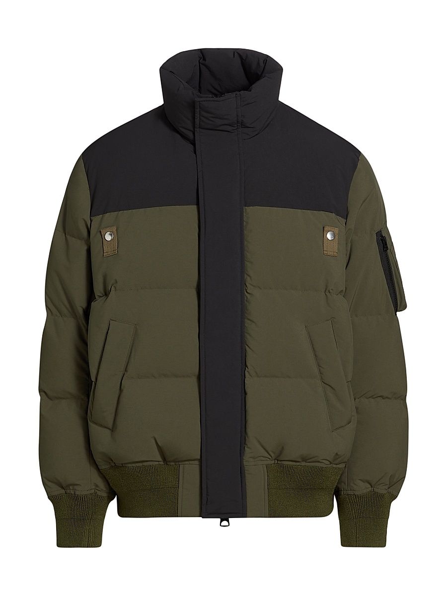 Men's Two-Tone Puffer Jacket - Khaki - Size Medium