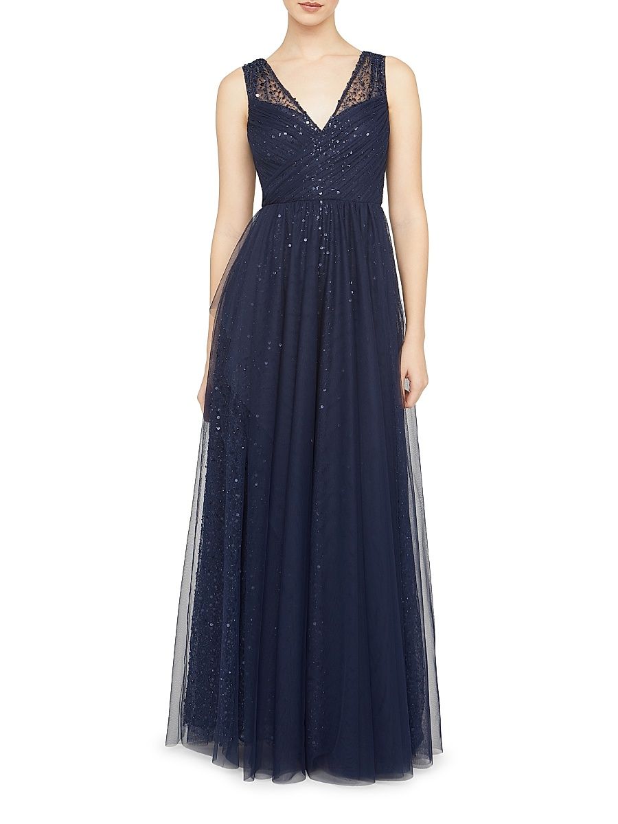 Women's Kiana Beaded V-Neck A-Line Gown - Navy - Size 16