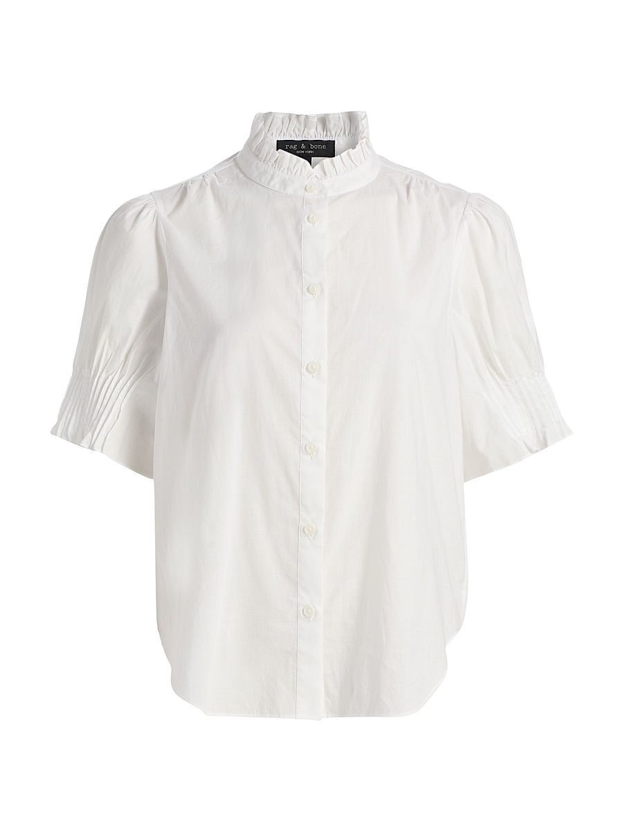 Women's Dakota Cotton Poplin Puff-Sleeve Shirt - Bone - Size XXS