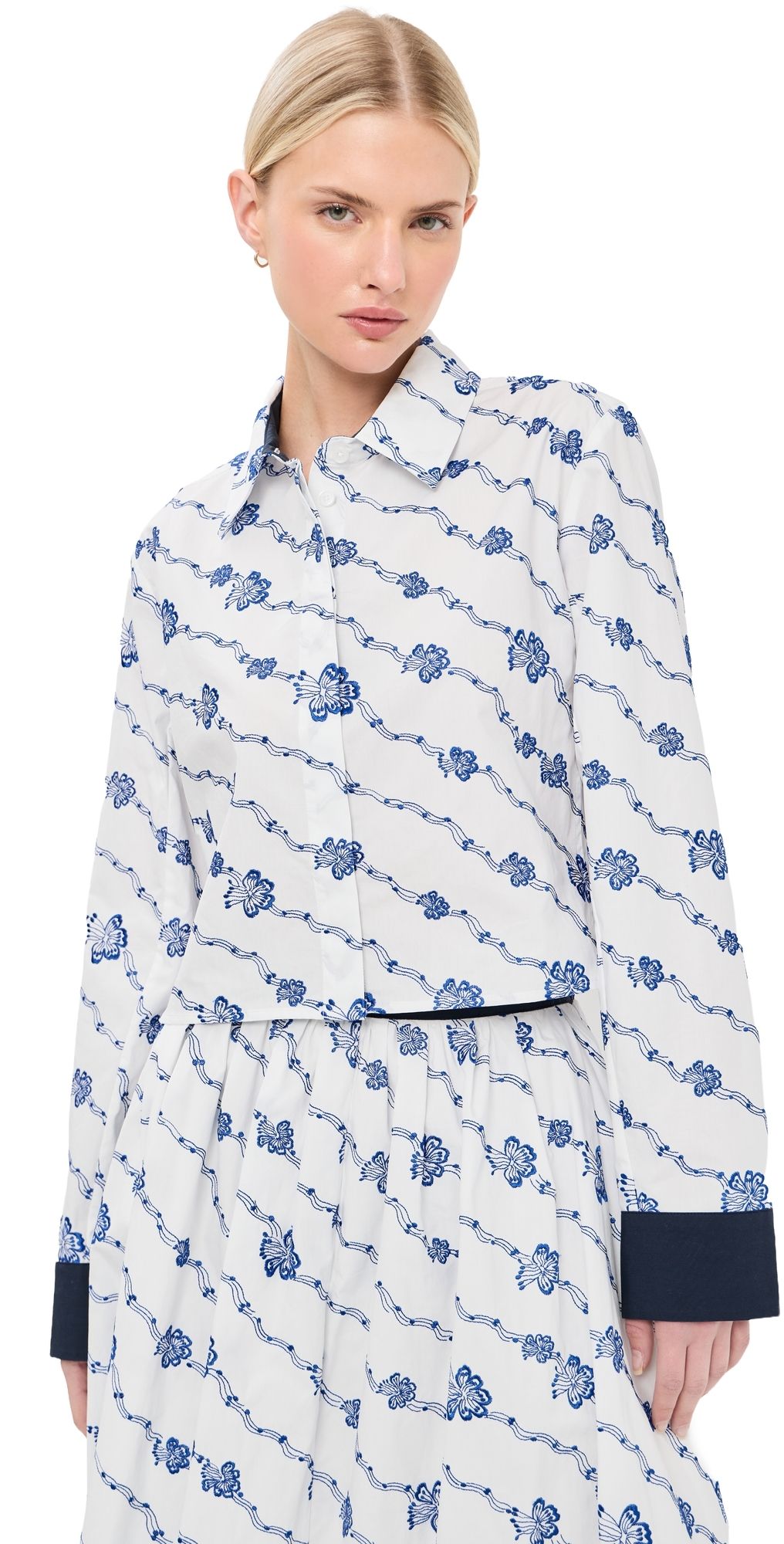 Rosie Assoulin Cropped Button Down Blue/White S