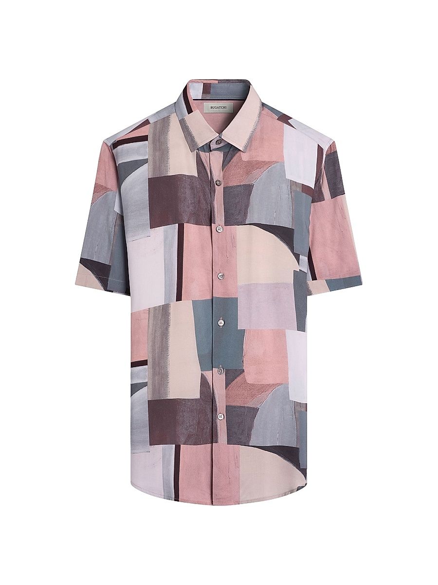 Men's Orson Abstract-Print Button-Front Shirt - Dusty Pink - Size XXL