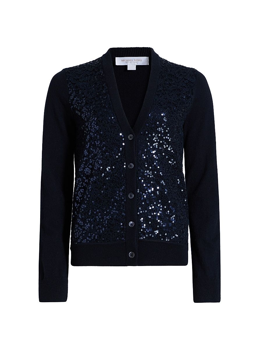 Women's Lace & Cashmere V-Neck Cardigan - Midnight - Size Large