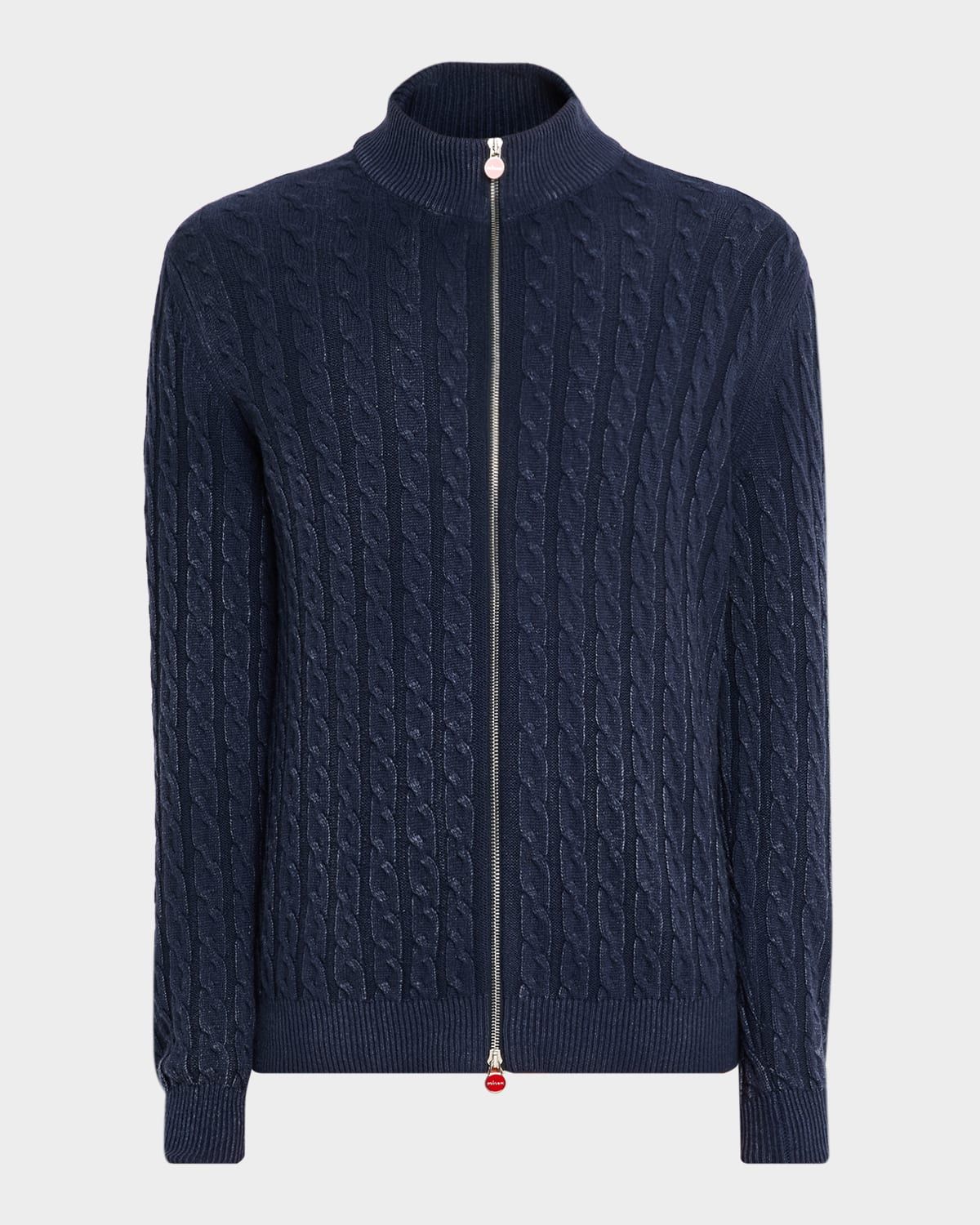 Men & apos;s Washed Cashmere Cable Knit Full-Zip Sweater