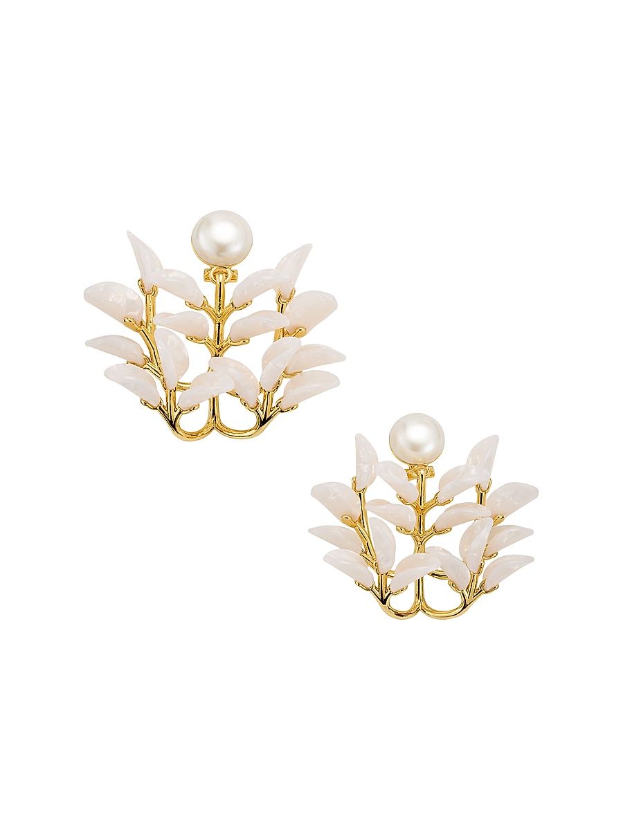 Women's Vine Leaf 14K-Gold-Plated, Imitation Pearl & Resin Chandelier Earrings - Pearl