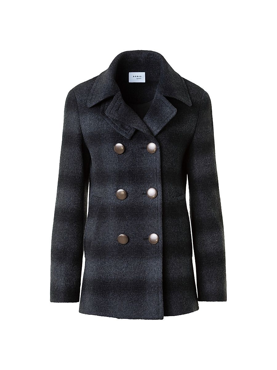 Women's Blurred Check Brushed Wool Peacoat - Charcoal Black - Size 12