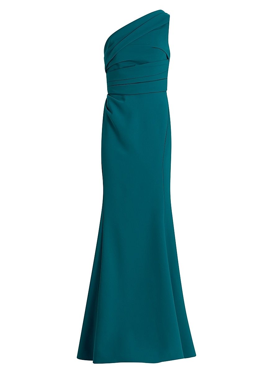 Women's Draped One-Shoulder Gown - Teal - Size 16