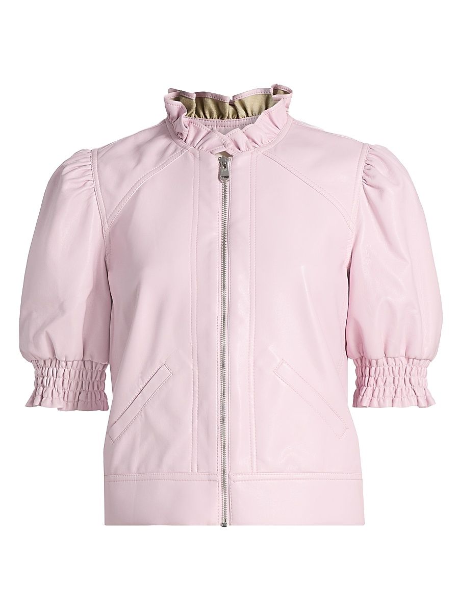Women's Anabella Faux Leather Short Jacket - Soft Peony - Size Large