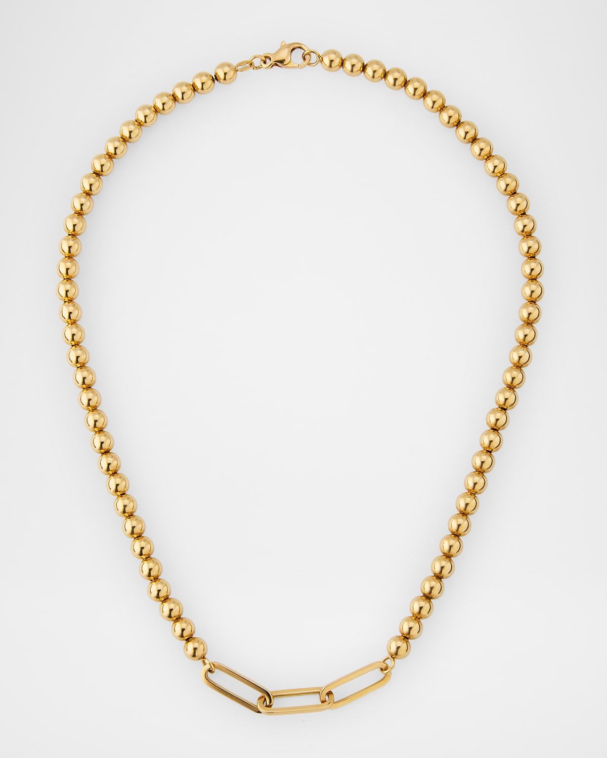 Yellow Gold Ball Chain and Triple Paper Clip Link Necklace