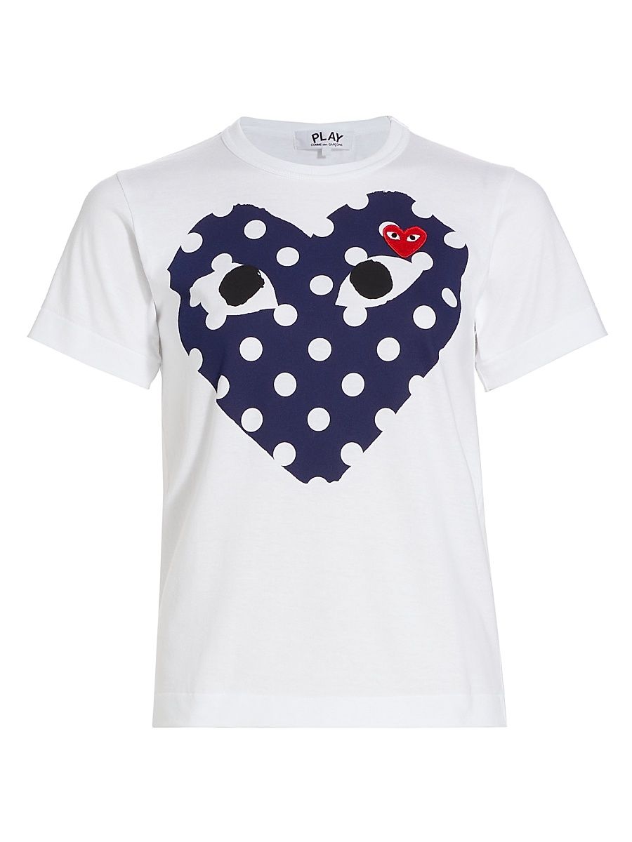 Women's Polka Dot Heart-Print Cotton Jersey T-Shirt - White - Size Small