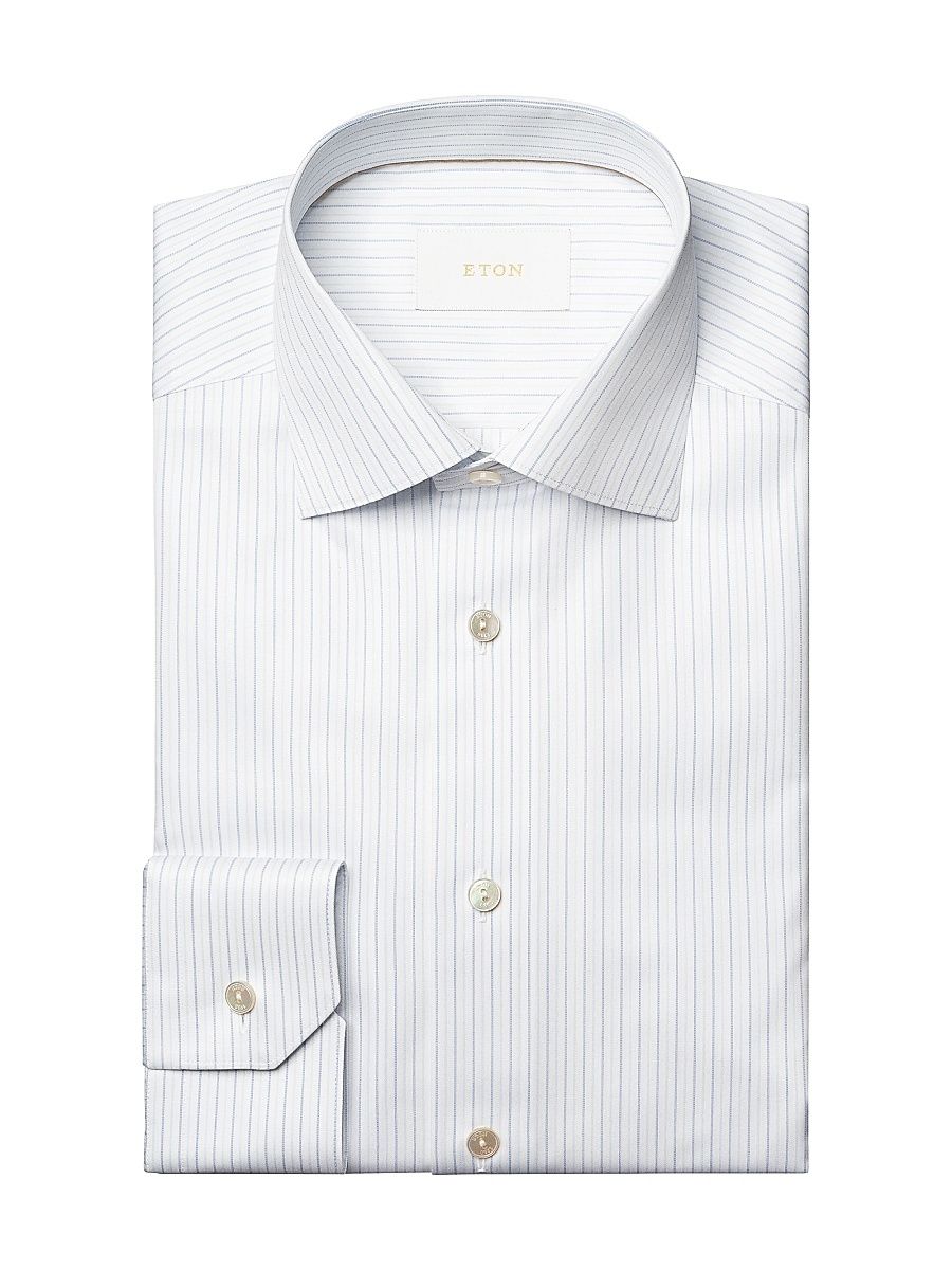 Men's Contemporary-Fit Elevated Stripe Cotton Shirt - Light Blue - Size 16.5