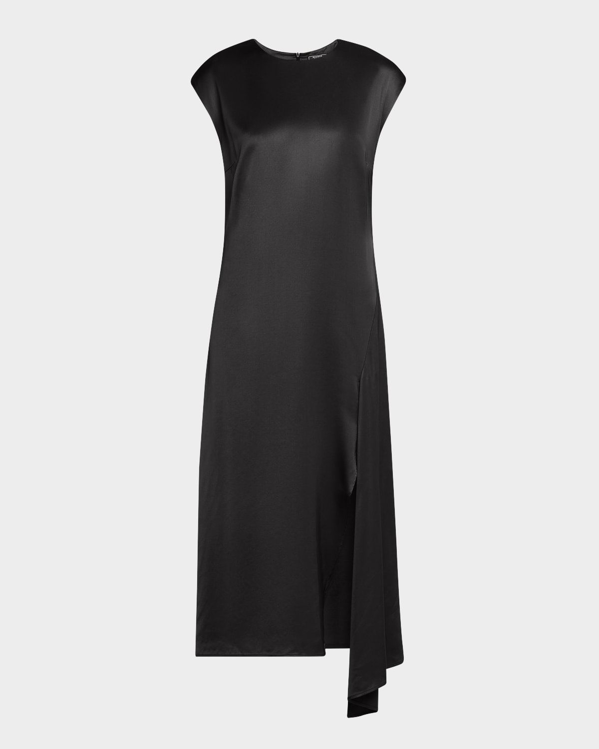Draped Side-Slit Midi Shift Dress