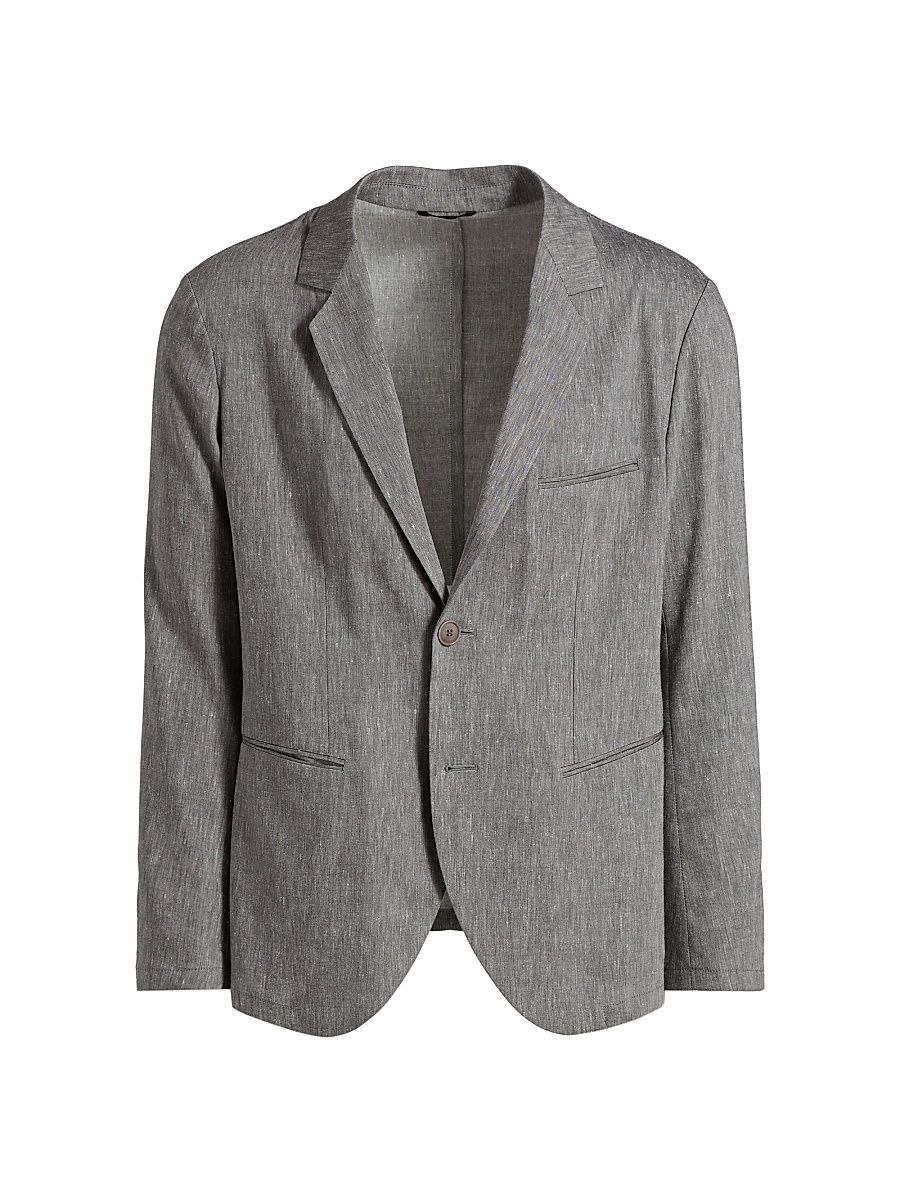 Men's Notch Lapel Linen-Wool Blazer - Grey - Size 44