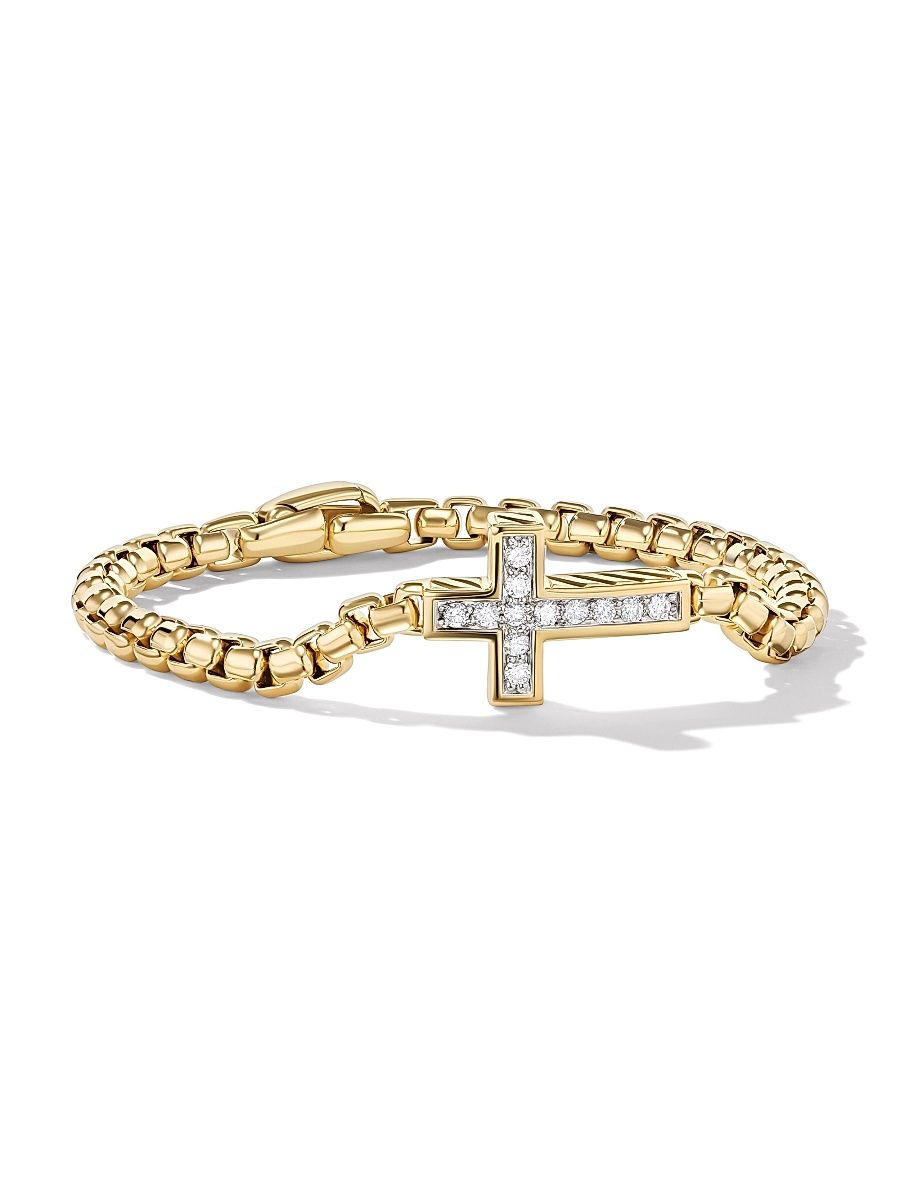Men's Pavé Cross Bracelet in 18K Yellow Gold - Diamond - Size Small