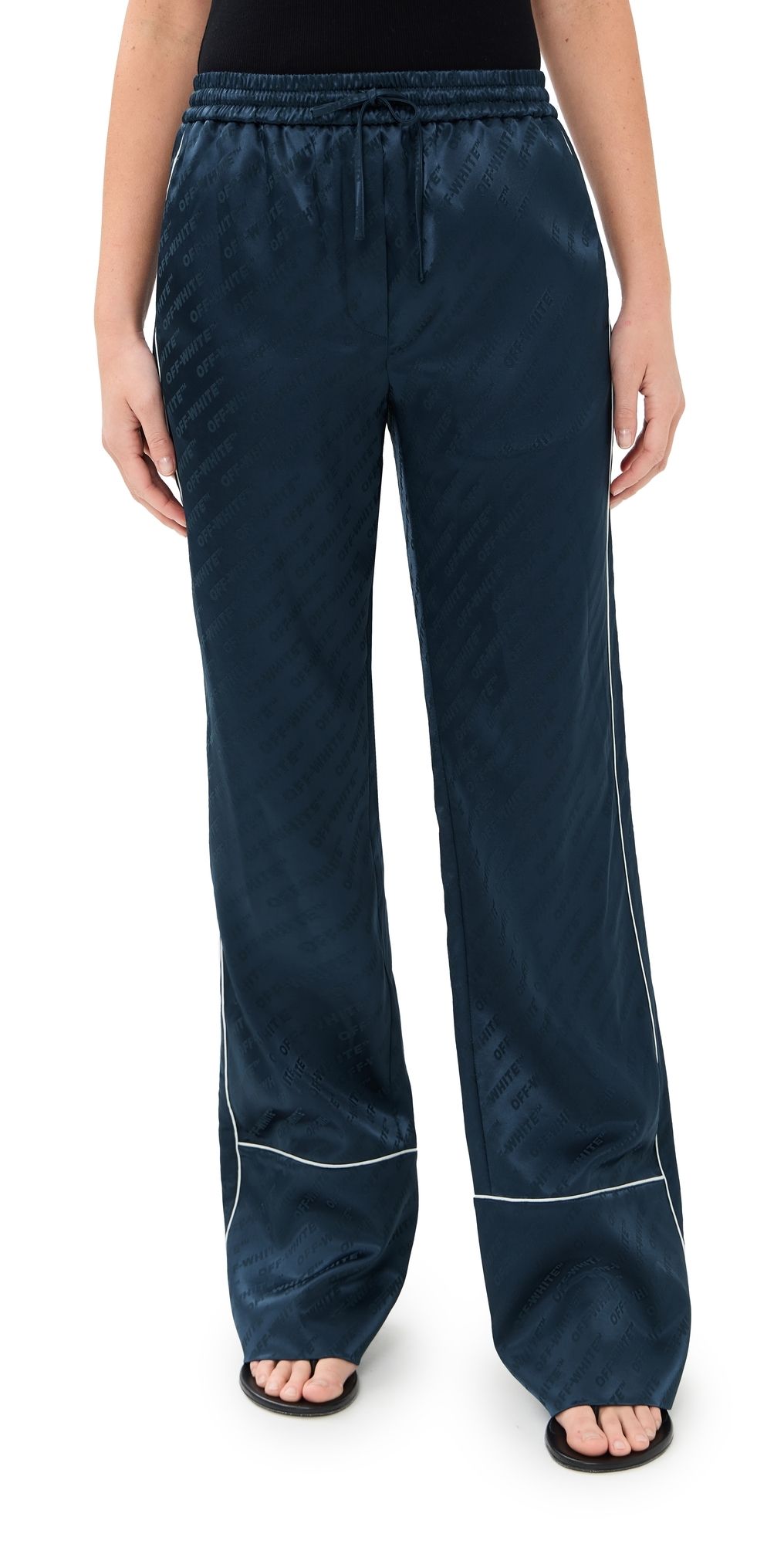 Off-White Jacquard Off Satin Pajama Pants Blue Iris 36