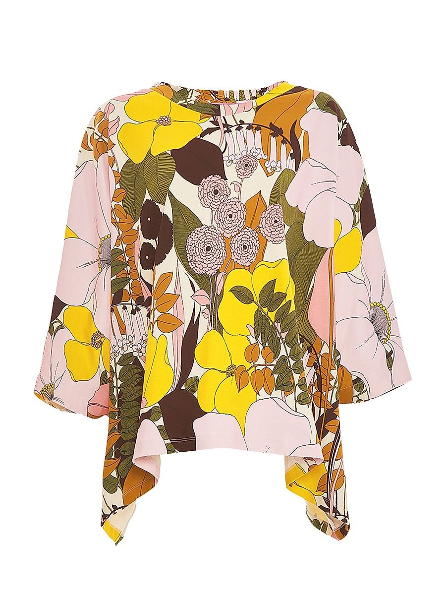 Women's Meditation Poncho - Big Flower Rose Pink - Size XS