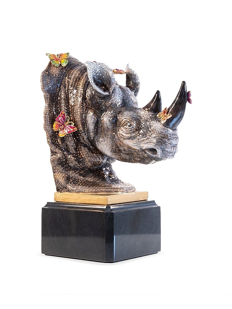Rhino Bust With Butterflies Object - Jungle