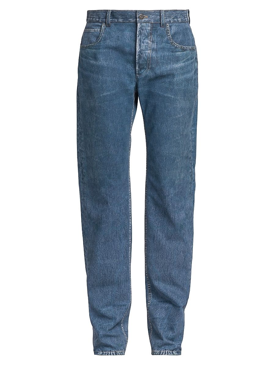 Women's Denim-Coated Leather Pants - Medium Blue Denim - Size 8