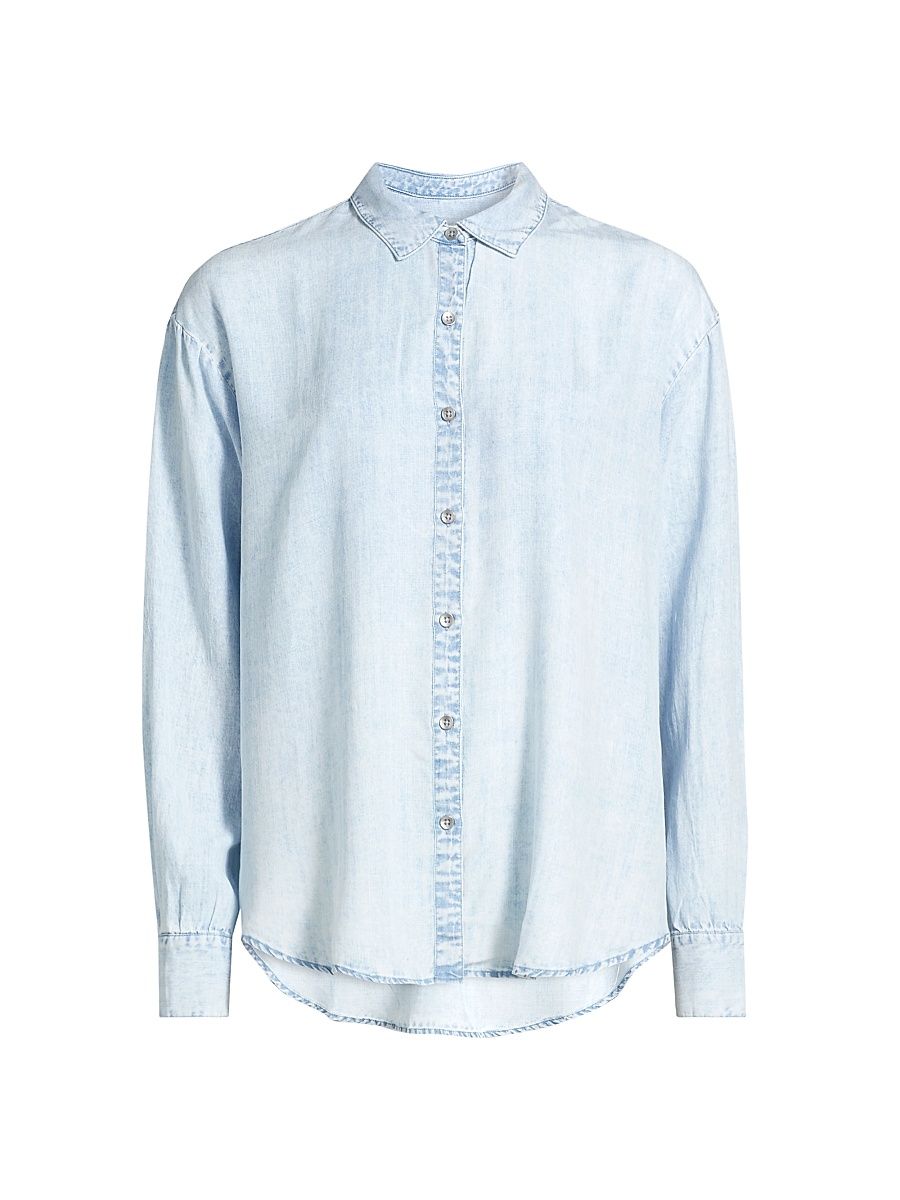 Women's Denim Oversized Button-Front Shirt - Bleached Indigo - Size XS