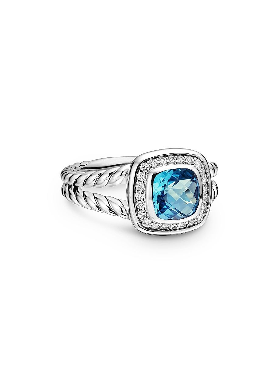 Women's Petite Albion Ring With Pavé Diamonds - Blue Topaz - Size 9