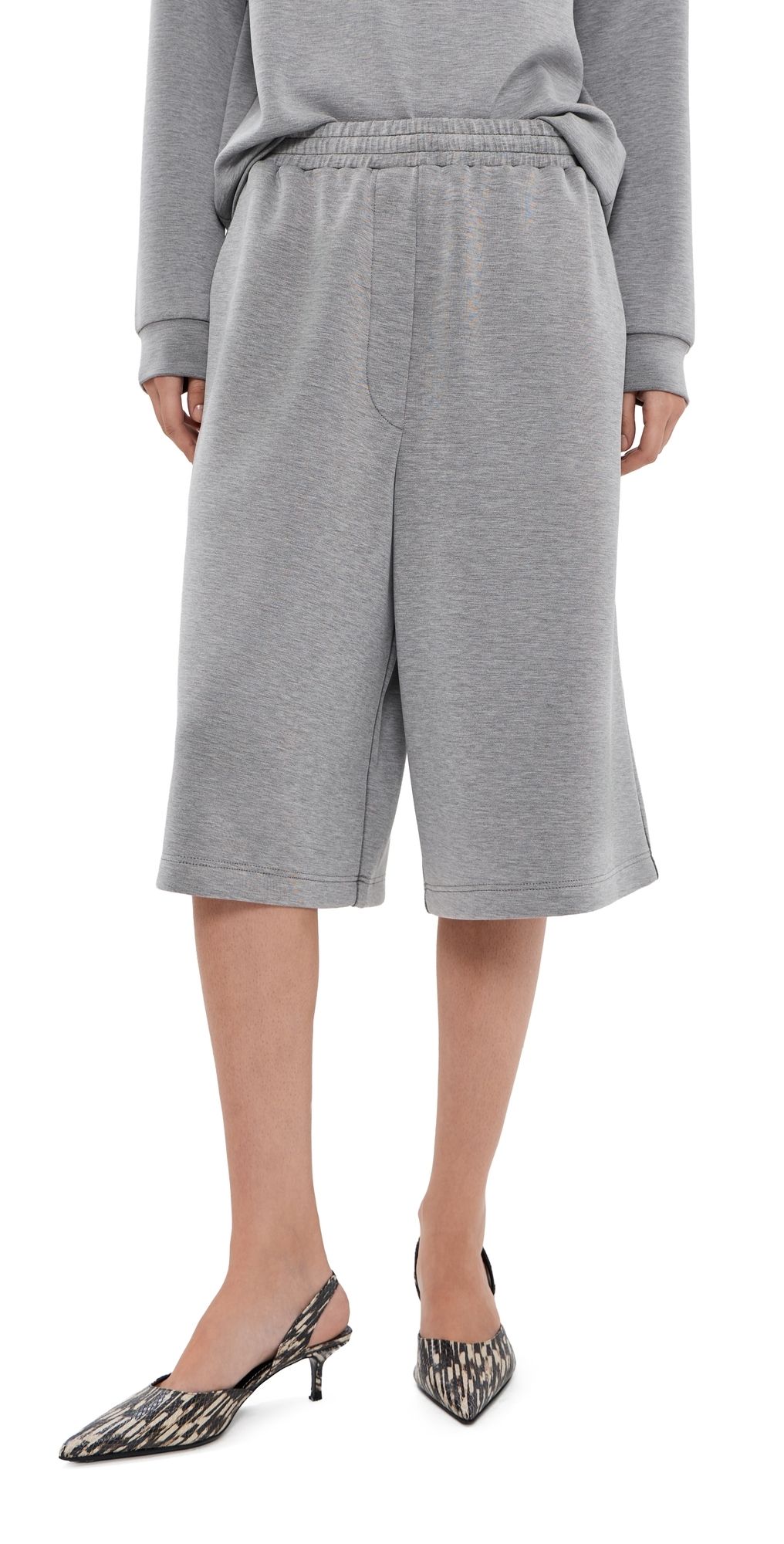 Tibi Feather Weight Viscose Neoprene Relaxed Shorts Grey XS